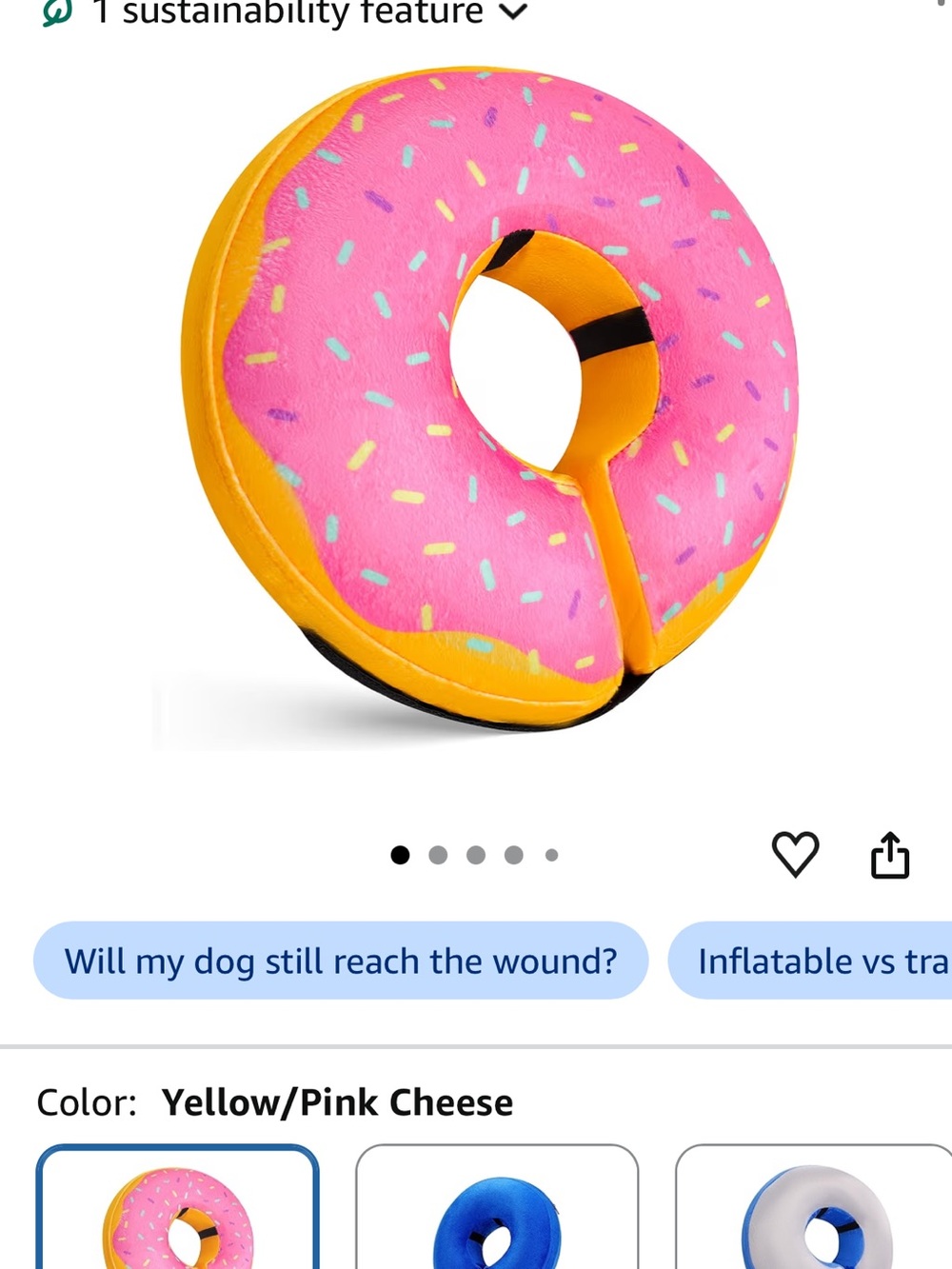Donut-Shaped Pet Recovery Collar in Pink and Yellow